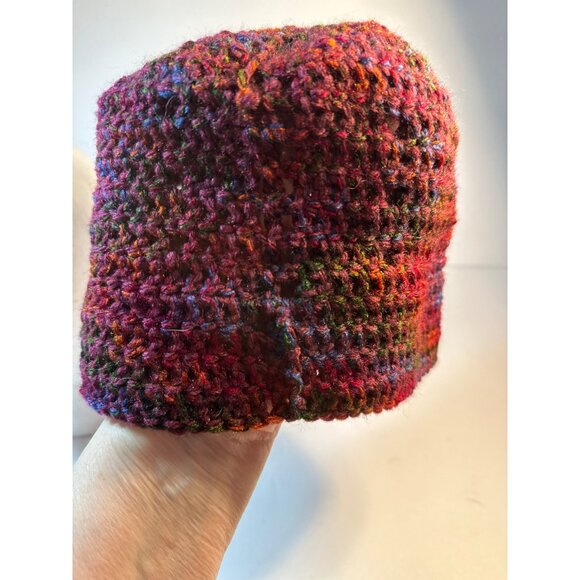 Handmade Crochet Flat Top Beanie Hat For Adults - Multi-Color Acrylic Blend - Picture 6 of 6